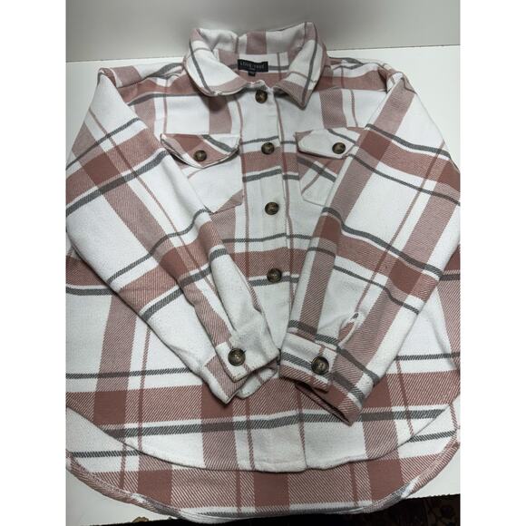 Love Tree Women’s Shacket Pink White Plaid Button Up Sz Large - Picture 6 of 8